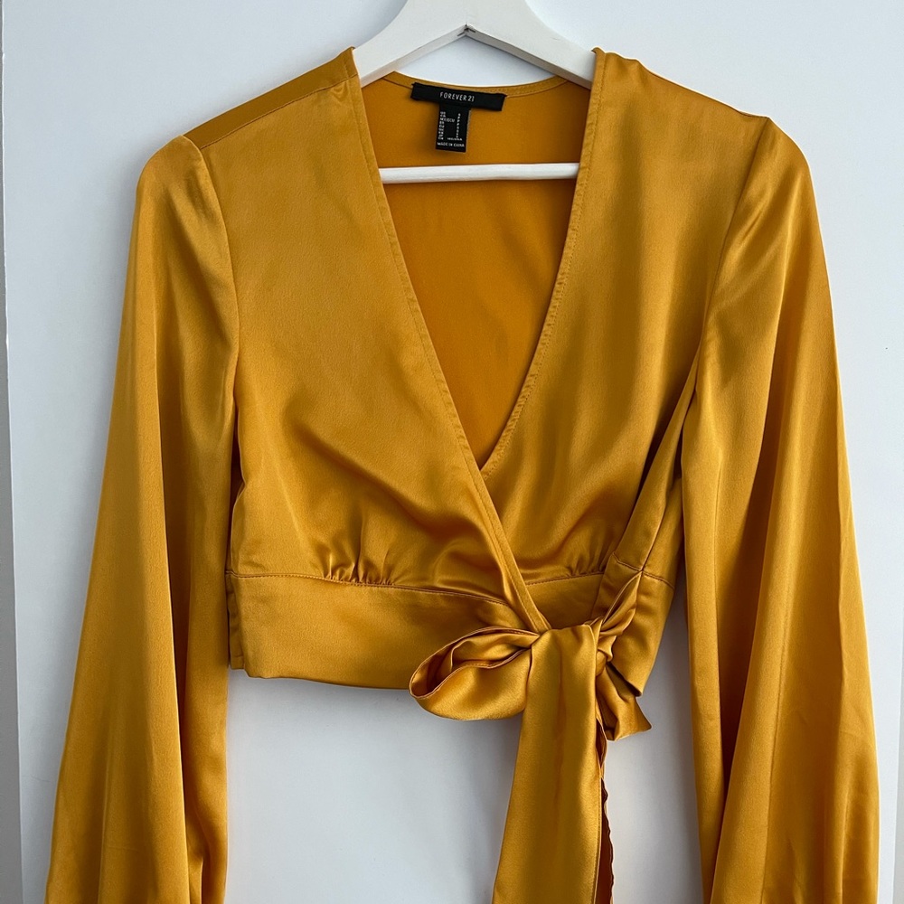 Forever21 mustard satin long sleeve top